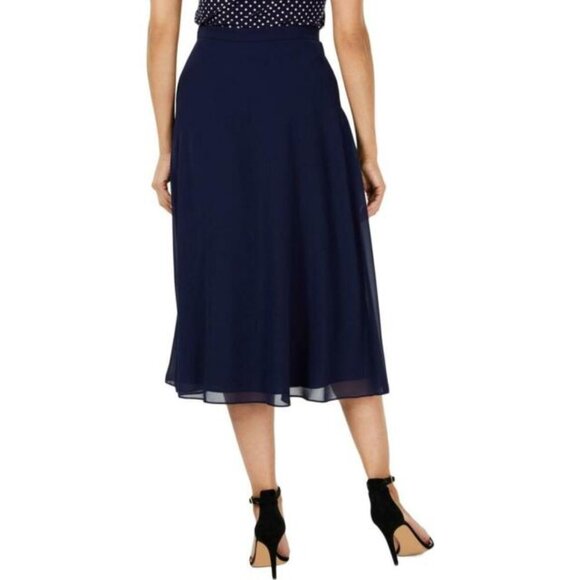Anne Klein Skirt Pleated Long Midi Navy - Picture 2 of 8